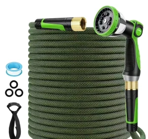 Polyester Non Expandable PVC Water Hose ANSI Certified 25 FT Lightweight 1/2” Diameter 10 Function Spray Nozzle Kink Free
