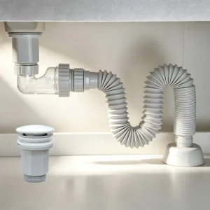 Pop up Basin Waste Set Flexible Retractable Hose Transparent Anti-Odor Water Seal Siphon White Plastic Sink Drainer for Bathroom