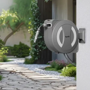 Portable Wall Mounted 30m Retractable PVC Garden Hose Reel Lithium Battery Auto Rewind Remote Control 1” Fitting Outdoor 150