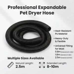 Professional Expandable Pet Dryer Hose Heat Resistant PU Flexible Pipe for Grooming Blower 0.8m-2.5m Universal Fit