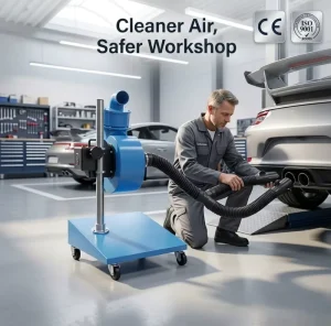 Professional Grade Portable Active Carbon Dual Exhaust Extraction Cart Double Intake System for Vehicle Service Center