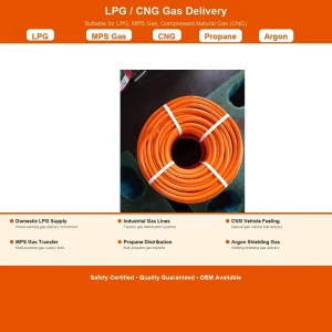 Propane Argon Welding Hose 300 PSI 20 Bar Orange Ozone Resistant NR NBR Tube Polyester Reinforced for Gas Cutting