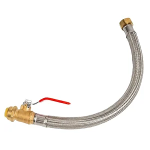 Push to Connect Stainless Steel Water Heater Connector Hose with Brass Valve Push Fit Fittings