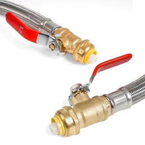 Push to Connect Stainless Steel Water Heater Connector Hose with Brass Valve Push Fit Fittings