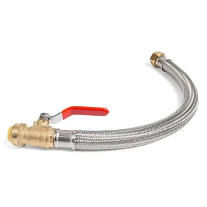 Push-to-Connect Stainless Steel Water Heater Connector Hose with Brass Valve and Push Fit Fittings