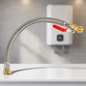 Push to Connect Water Hose with Valve Stainless Steel Braided Flexible Connector with Brass Push Fit Fittings for Plumbing
