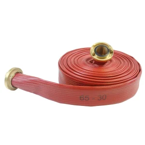Red PVC Flexible Layflat Fire Fighting Hose Fireman Attack Water Discharge Pipe Recyclable Durable Rubber Brass