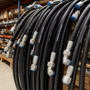 Reinforced 3/8 Inch SAE 100R2 Hydraulic Hose Assembly with Orfs Swivel Fittings Double Wire Braid Rubber Fluid Pipe 4500 PSI