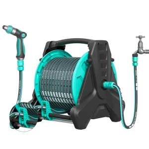 Retractable 30m 40m 50m Iron Man Style Tripod Reinforce ABS Plastic Azure Garden Watering Blue Hose Reel Cart