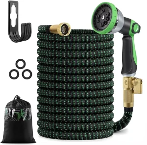 Retractable Flexible Garden Hose Expandable Multi functional Water Gun Brass Fittings Durable Latex Rubber 3/4” ANSI