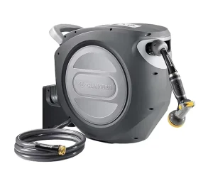 Retractable Water Hose Reel 5/8 100 ft Wall Mounted High Pressure PVC Garden Hose Reel Lock 180 Swivel Bracket 9 Functions