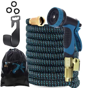 Rubber Expandable Garden Hose 3 Times Expand Flexible Light Weight with 10 Function Spray Nozzle All Season Use
