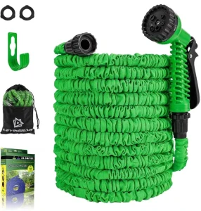 Rubber Flexible High Pressure 3-Times Expandable Anti-Corrosion Anti-Abrasion Adjustable 1/2” Garden Hose Reel 8/10