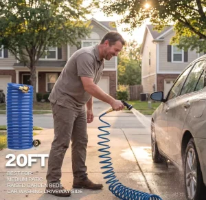 Rubber Retractable Garden Hose 25 FT with 7 Function Sprayer Corrosion Resistant UV Resistant