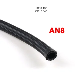 SAE J1532 Black Nylon Braided Oil Cooler Hose PTFE Rubber Fuel Cars Sizes AN4 AN6 AN8 AN10 AN12 AN16 Custom Cutting Hose