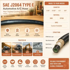 SAE J2064 Class 1 Low Permeability Rubber Air Conditioning Hose R134a for High End Sedans