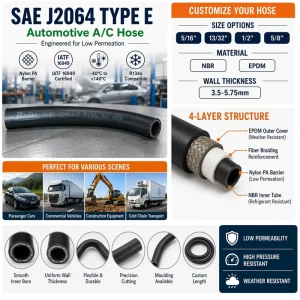 SAE J2064 Standard EPDM Material Rubber AC Hose for R134a R404a Delivery