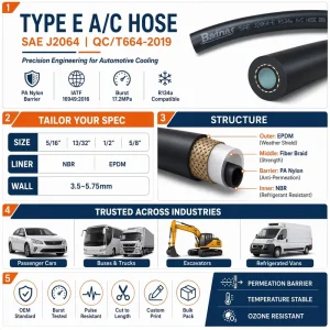 SAE J2064 Type E R134a Automotive Air Conditioning Rubber Hose with PA Shield