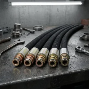 SAE J517 100R2AT Hydraulic Oil Hose 300 Bar Two Wire Braid Buna N Tube With Brass Connector Zinc Plated Ferrule for Engineering