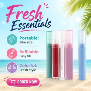 Screw Cap ABS PETG Lipstick Tube with Screen Printing Transparent Clear Body for Lip Gloss Lip Balm Cosmetic Packaging
