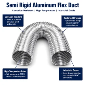 Semi rigid Aluminum Flexible Hose Pipeline Fireproof Used for HVAC Ventilation and Duct Fan Systems