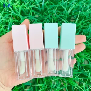 Soft Touch Pink Green 5ml Lipgloss Oil Clear Tubes Custom Empty Big Brush Lip Gloss Tubes With Logo