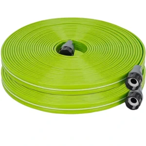 Space Saving 50 Feet PVC High Pressure Garden Flat Hose Easy Roll up After Daily Watering and Cleaning