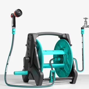 Space Saving Decorative Garden Hose Reel Rack with Matte PVC Hose for Balcony Irrigation and Outdoor Cleaning
