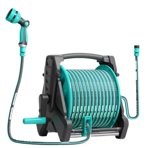 Space efficient PVC Retractable Wall Mounted Garden Hose Reel for Pet Grooming and Irrigation