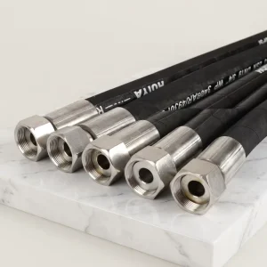 Stainless Overbraid Synthetic Rubber Hydraulic Hose Assembly Hex End 1/2 3/4 Inch 340 Bar for Heavy Duty Industrial Fluid Power