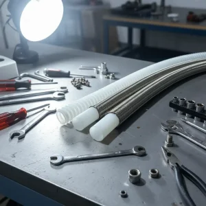 Stainless Steel Braided PTFE Hose Flexible Antistatic Inner Smooth Outer Corrugated Resistant Cancelling 54~+204 Cutting Fuel