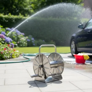 Stainless Steel Brass Heavy Duty Hand Portable Garden Metal Empty Watering Hose Reel