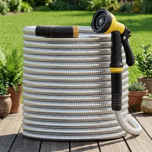 Stainless Steel Garden Hose Reel Ten Functions Flexible Soft Anti Corrosion Water Gun Shower Set for Car Wash Home Gardening Use