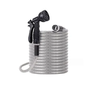 Stainless Steel Metal Garden Hose 100 ft Water Hoses With Nozzles Metal Water Hose for Garden Outdoor