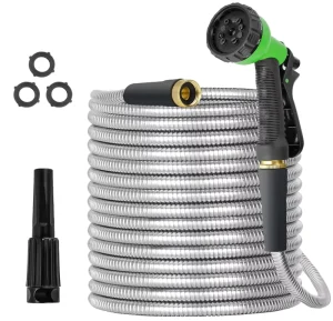 Stainless Steel PVC 25ft Garden Hose 3/4 Inch Fitting High Pressure 500 PSI Durable Anti Corrosion Flexible Kink Tangle Free