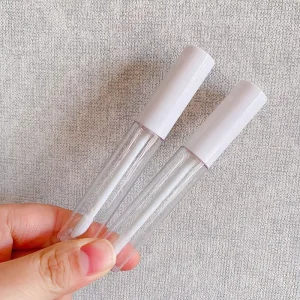 Stock 100pcs Glossy Round Custom 10ml Lipgloss Tube Private Label White Lip Gloss Wand Tubes With Applicator