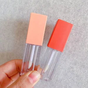 Stock 100pcs Matte Orange Top Private Label Lipgloss Tube Square 5ml Lip Gloss Tube Packaging With Wand