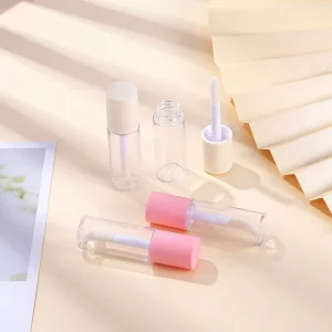 Stock MOQ 100pcs 10ml Cream Pink Lip Gloss Tubes Private Label Round Big Brush Lip Gloss Tubes Packaging