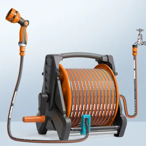 Tangerine High Pressure ABS Portable Shower Water Hosing Retractable Garden Hose Reel Cart for Car Wash Gardening