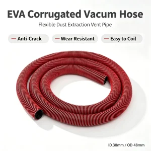 Thickened Wear resistant EVA Corrugated Industrial Vacuum Cleaner Hose Red Inner outer Diameter 38*48mm Threaded Dust Removal