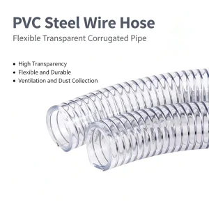Transparent PVC Steel Wire Hose 160°C Heat Resistant Flexible Pipe for Vacuum Feeding Dust Ventilation