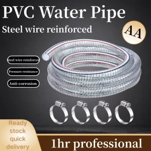 Transparent PVC Steel Wire Reinforced Hose Flexible PVC Spiral Steel Wire Tube Water Suction Drainage Industrial Hose