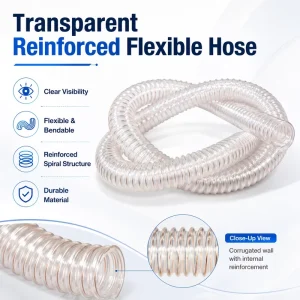Transparent Reinforced PU Spiral Corrugated Ventilation Hose Dust Collection Pipe Industrial Use DFGY 08 3860