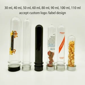 USB Package Bottles shoelace Packaging PET Plastic test Tube with Aluminum Screw Cap