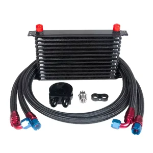 Universal Black 10 Row British Style Engine Oil Cooler Kit with Nylon Braided Hose Installation