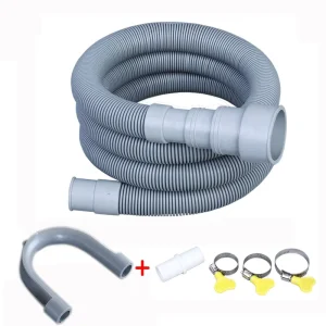 Universal Corrugated Plastic Water Drain Hose with Clamp for Washing Machines and Dishwashers