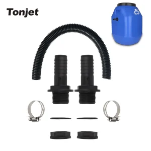 Water Tank Interconnect Kit PP Barbed Pipe Fitting Flexible Corrugated Tube Gasket Clamp Set for Rainwater Container Linkage