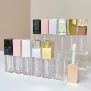 White Black Gold Silver Cap 5ML Square Lip Gloss Tube Container Custom Logo Lipgloss Bottle With Big Flat Brush