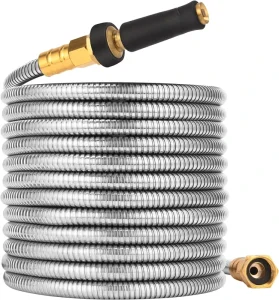 YUANYE Flexible Metal Garden Hose Reel 50FT/100FT Kink Free Brass Heavy Duty 3/4” Diameter ANSI Standard Anti Corrosion Hose